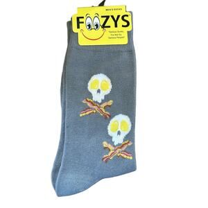 Foozy Bacon Eggs Skull Crossbones Pattern Fun Novelty Men Grey Socks One Size